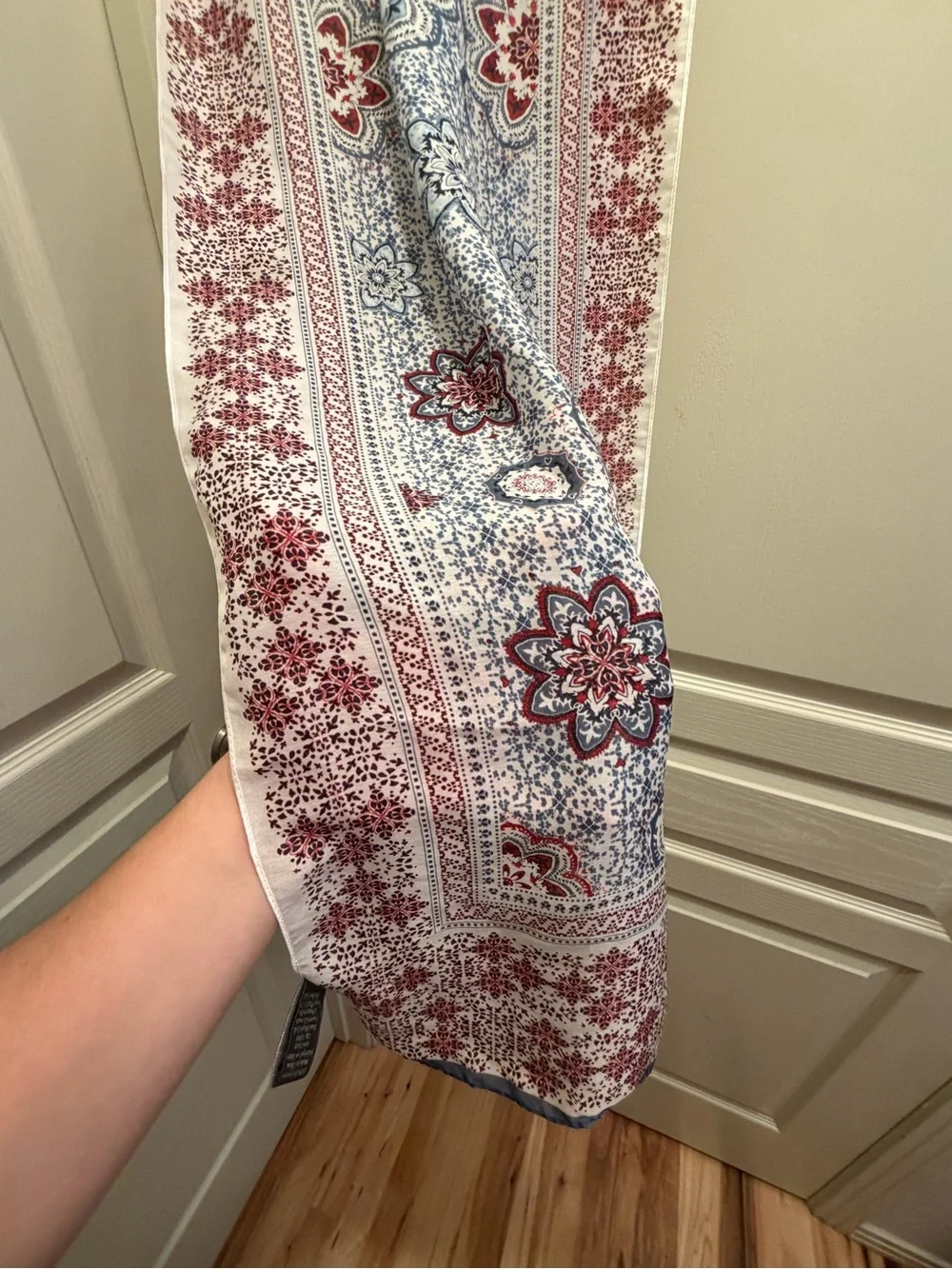 Vince Camuto Cream Scarf with Red & Blue Floral Border